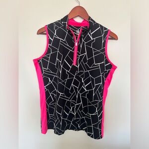 Tail Black Geometric Sleeveless Golf Tank with Hot Pink Trim